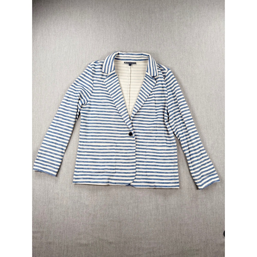 Elliott Lauren Blue White Striped Knit Blazer Jacket Size L Single Button Cotton